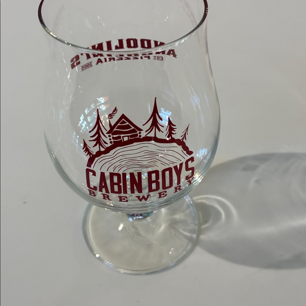 Cabin Boys BREWERY STEMMED Tulip BEER GLASS Andolini’s Pizza PINT Night LTD ed.